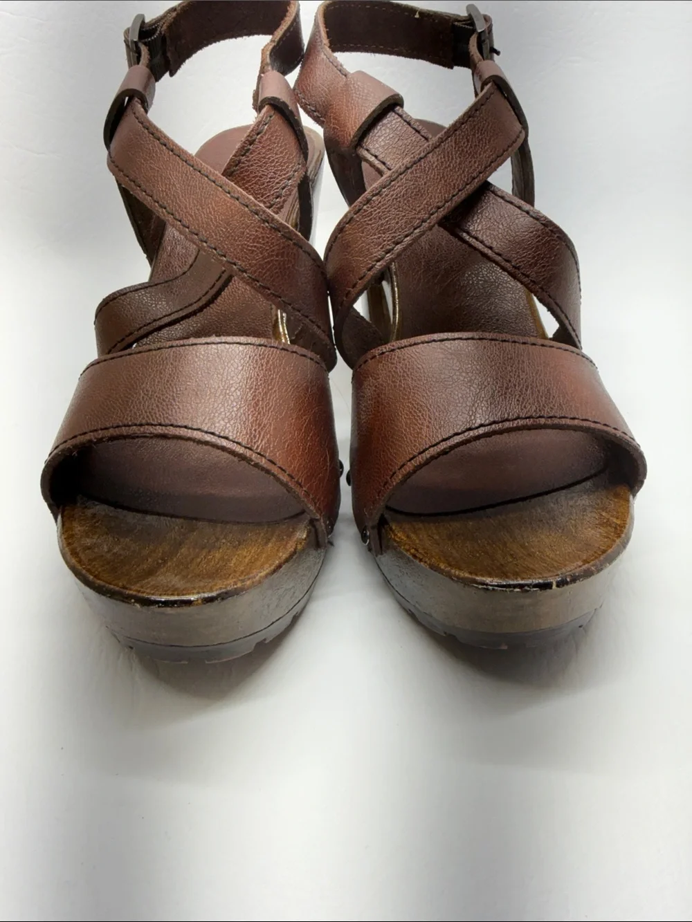 new directions Brown Leather Platform Sandals